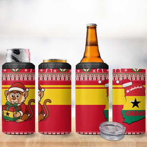 Ghana Christmas 4 in 1 Can Cooler Tumbler Monkey Holding Gift Ghana Map and Festive - African Pride