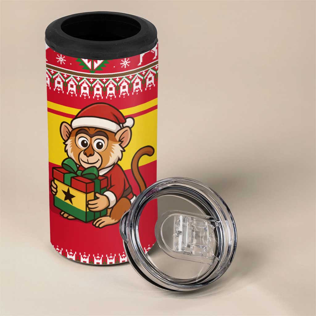 Ghana Christmas 4 in 1 Can Cooler Tumbler Monkey Holding Gift Ghana Map and Festive - African Pride