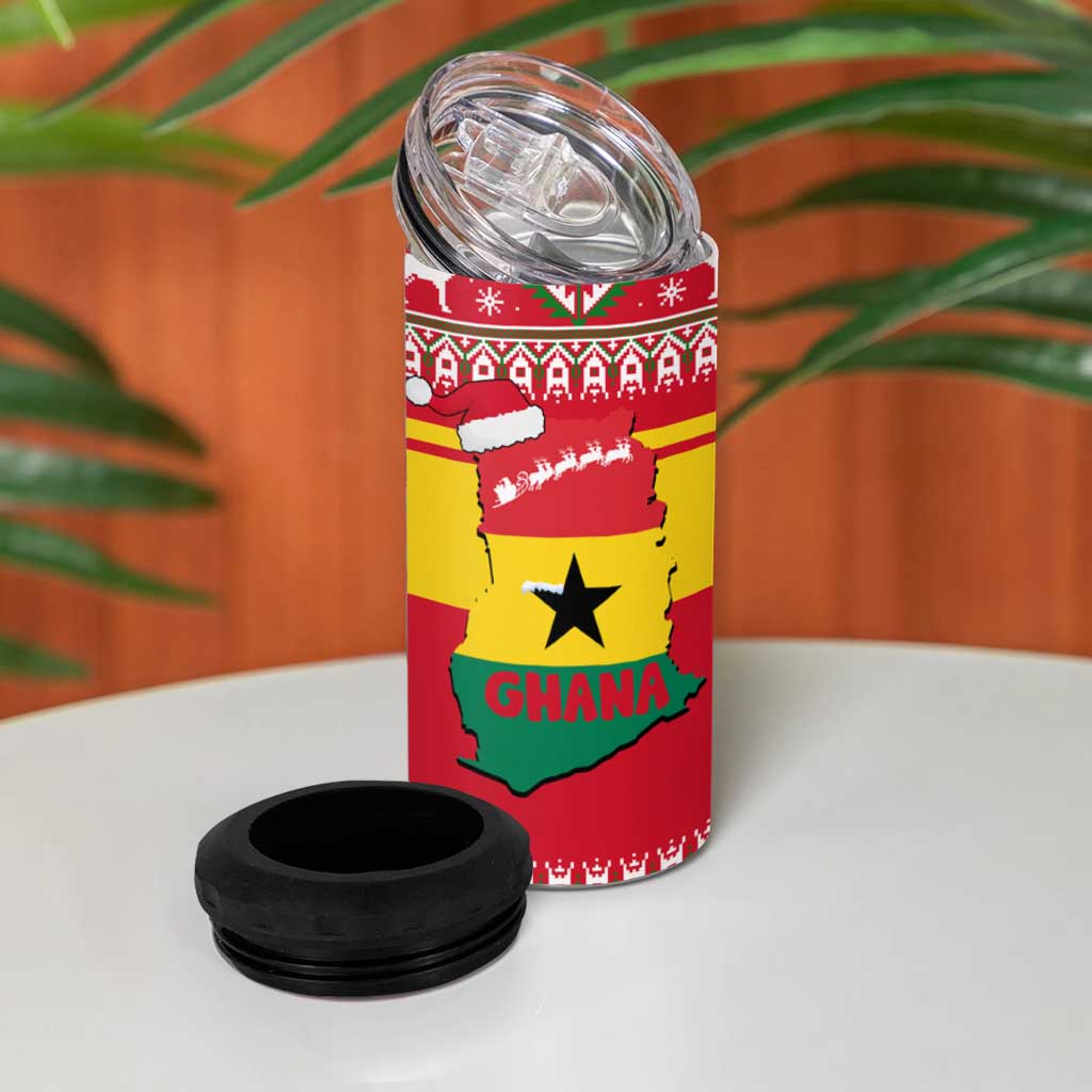 Ghana Christmas 4 in 1 Can Cooler Tumbler Monkey Holding Gift Ghana Map and Festive - African Pride