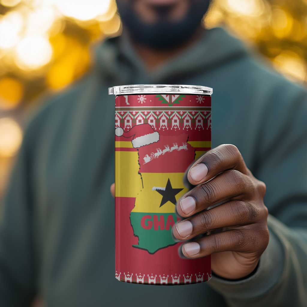 Ghana Christmas 4 in 1 Can Cooler Tumbler Monkey Holding Gift Ghana Map and Festive - African Pride