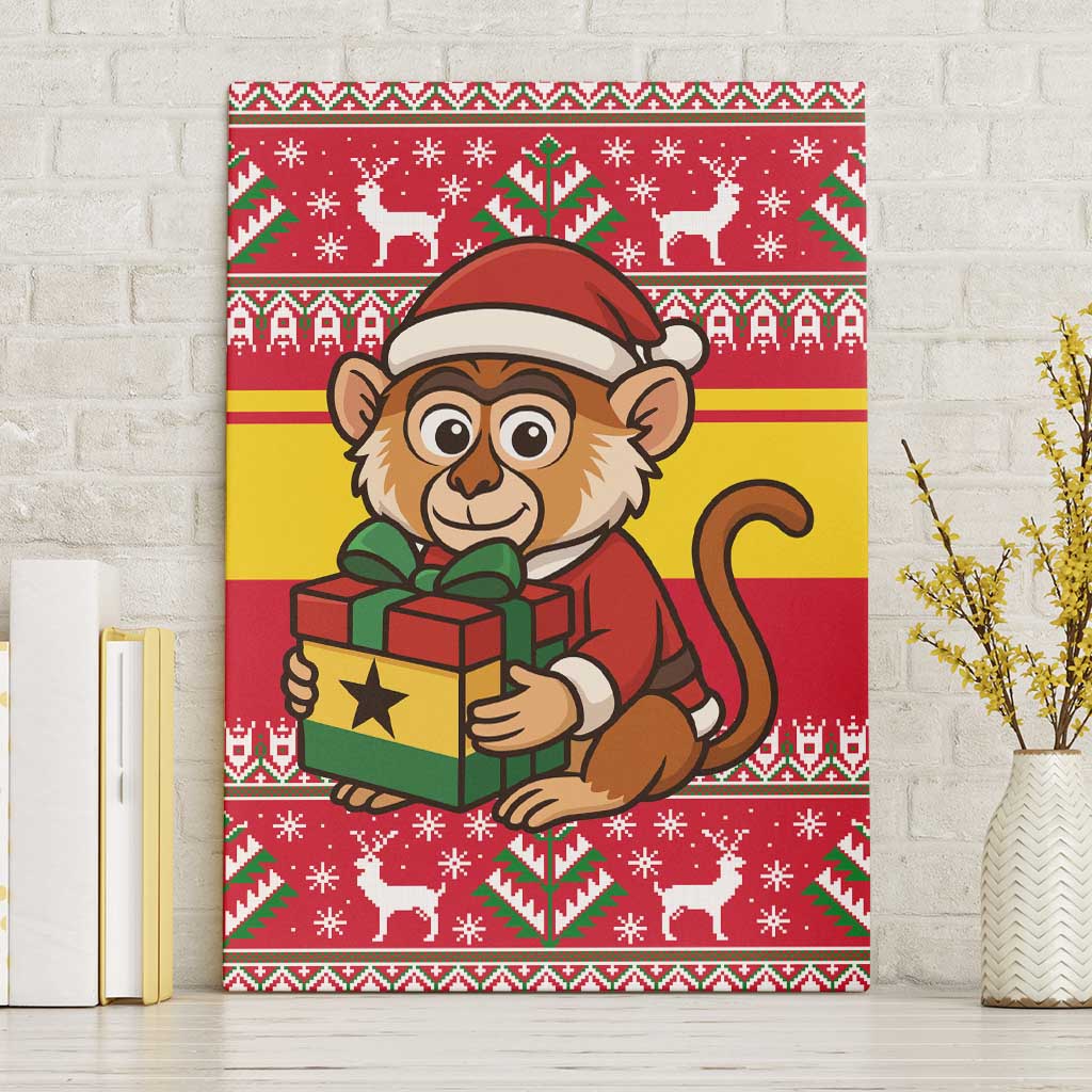 Ghana Christmas Canvas Wall Art Monkey Holding Gift Ghana Map and Festive - African Pride
