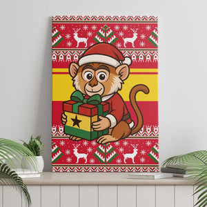Ghana Christmas Canvas Wall Art Monkey Holding Gift Ghana Map and Festive - African Pride
