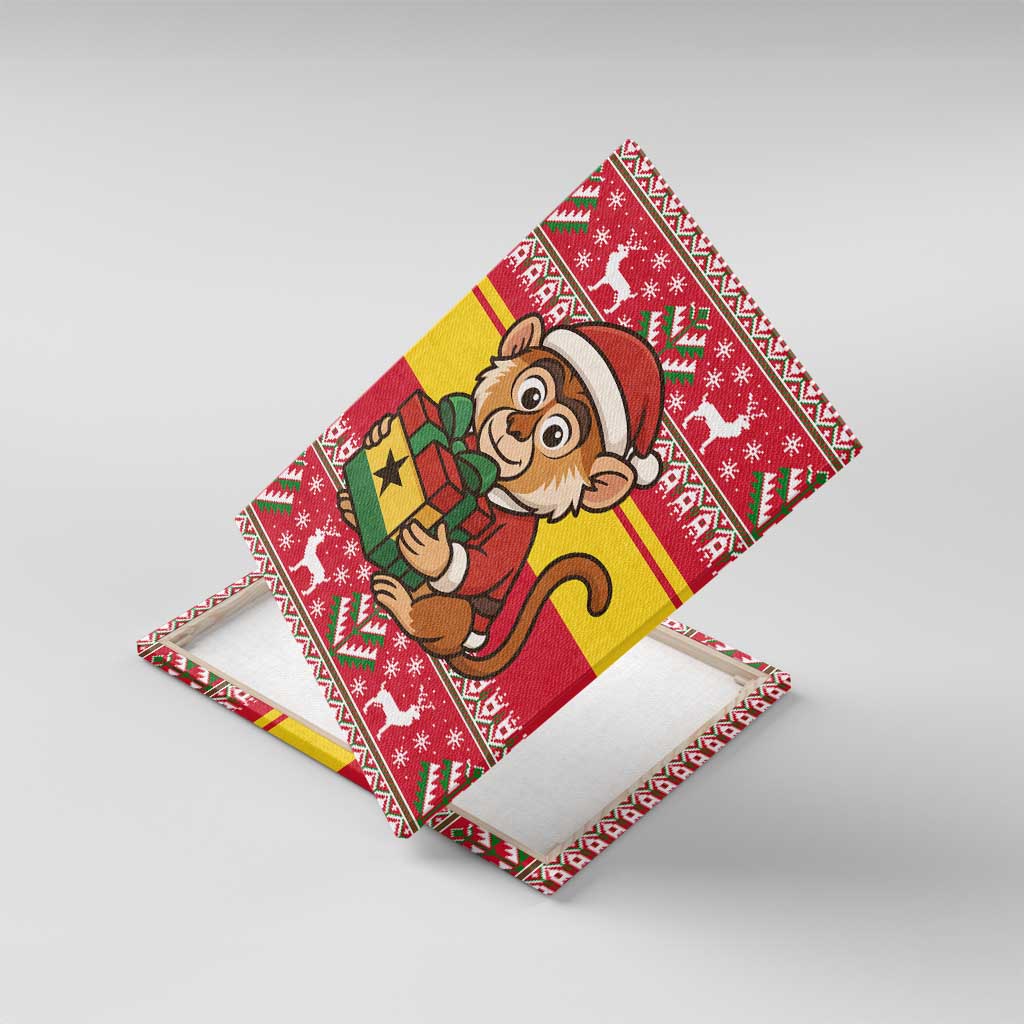 Ghana Christmas Canvas Wall Art Monkey Holding Gift Ghana Map and Festive - African Pride