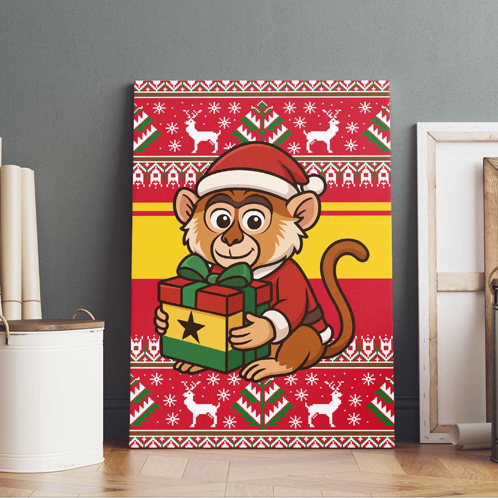 Ghana Christmas Canvas Wall Art Monkey Holding Gift Ghana Map and Festive - African Pride