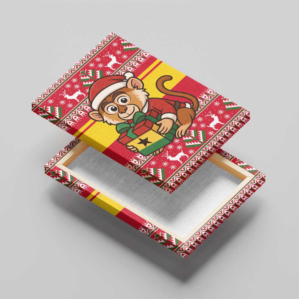 Ghana Christmas Canvas Wall Art Monkey Holding Gift Ghana Map and Festive - African Pride