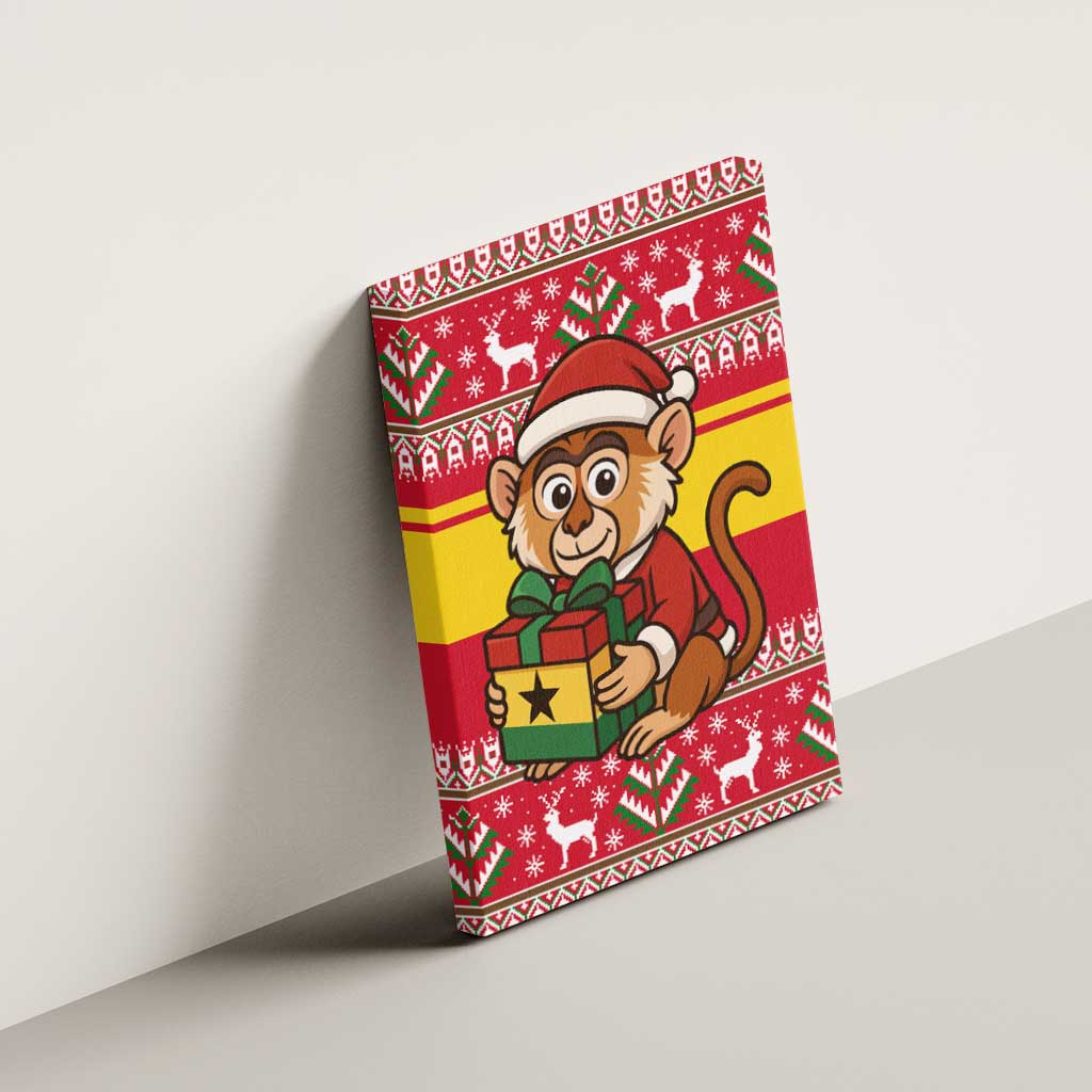 Ghana Christmas Canvas Wall Art Monkey Holding Gift Ghana Map and Festive - African Pride