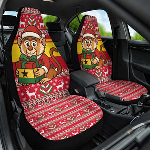 Ghana Christmas Car Seat Cover Monkey Holding Gift Ghana Map and Festive - African Pride