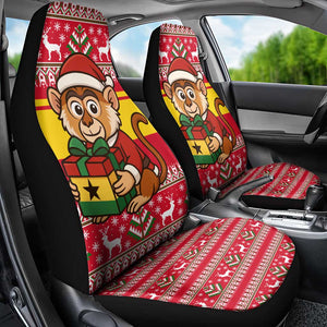 Ghana Christmas Car Seat Cover Monkey Holding Gift Ghana Map and Festive - African Pride