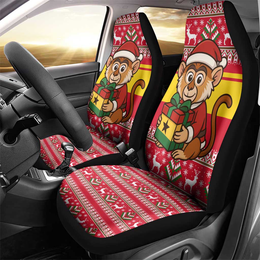 Ghana Christmas Car Seat Cover Monkey Holding Gift Ghana Map and Festive - African Pride