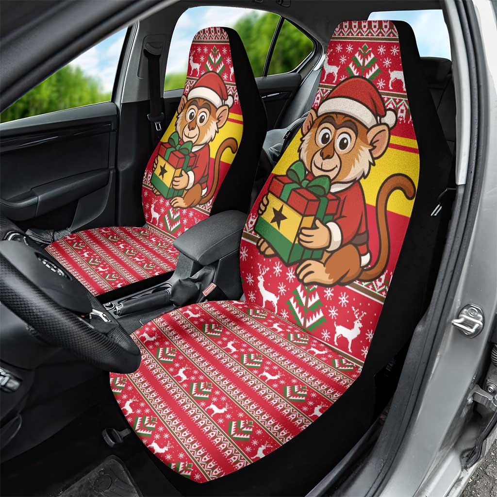 Ghana Christmas Car Seat Cover Monkey Holding Gift Ghana Map and Festive - African Pride