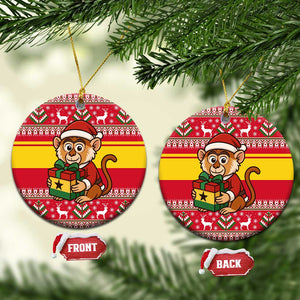 Ghana Christmas Ceramic Ornament Monkey Holding Gift Ghana Map and Festive - African Pride