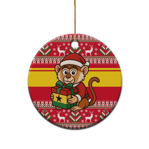 Ghana Christmas Ceramic Ornament Monkey Holding Gift Ghana Map and Festive - African Pride