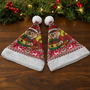 Ghana Christmas Santa Hat Monkey Holding Gift Ghana Map and Festive - African Pride
