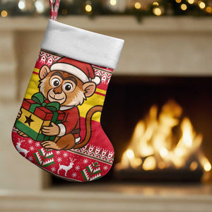 Ghana Christmas Stocking Monkey Holding Gift Ghana Map and Festive - African Pride