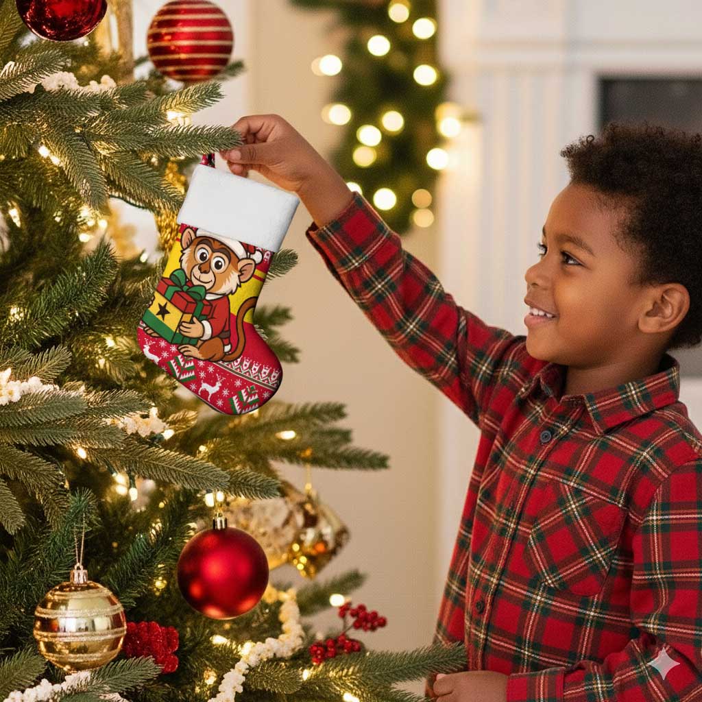 Ghana Christmas Stocking Monkey Holding Gift Ghana Map and Festive - African Pride