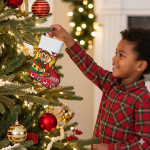 Ghana Christmas Stocking Monkey Holding Gift Ghana Map and Festive - African Pride