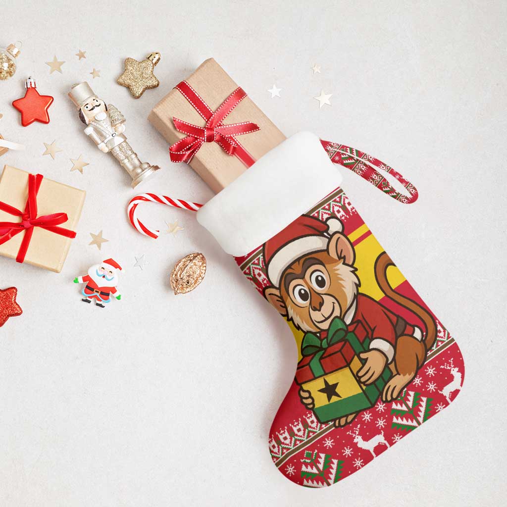 Ghana Christmas Stocking Monkey Holding Gift Ghana Map and Festive - African Pride