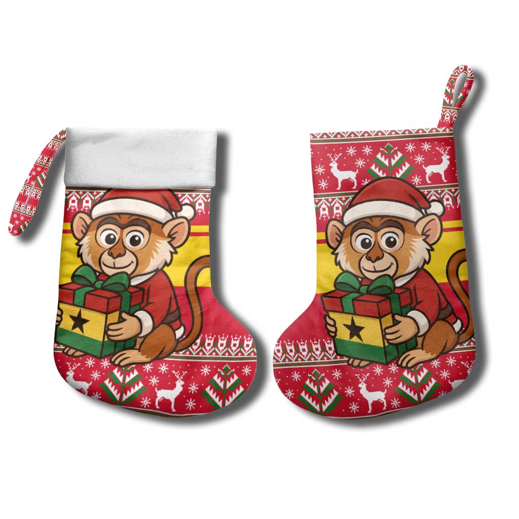 Ghana Christmas Stocking Monkey Holding Gift Ghana Map and Festive - African Pride