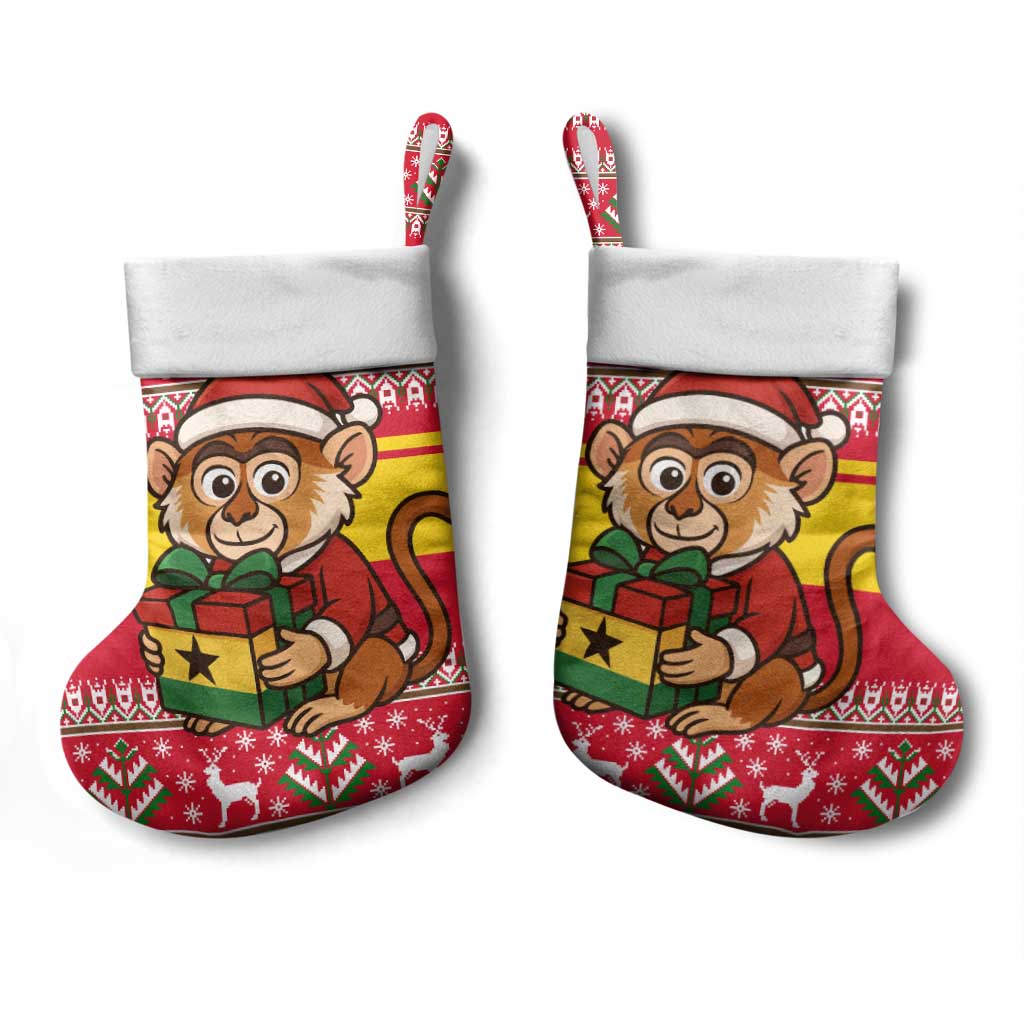 Ghana Christmas Stocking Monkey Holding Gift Ghana Map and Festive - African Pride