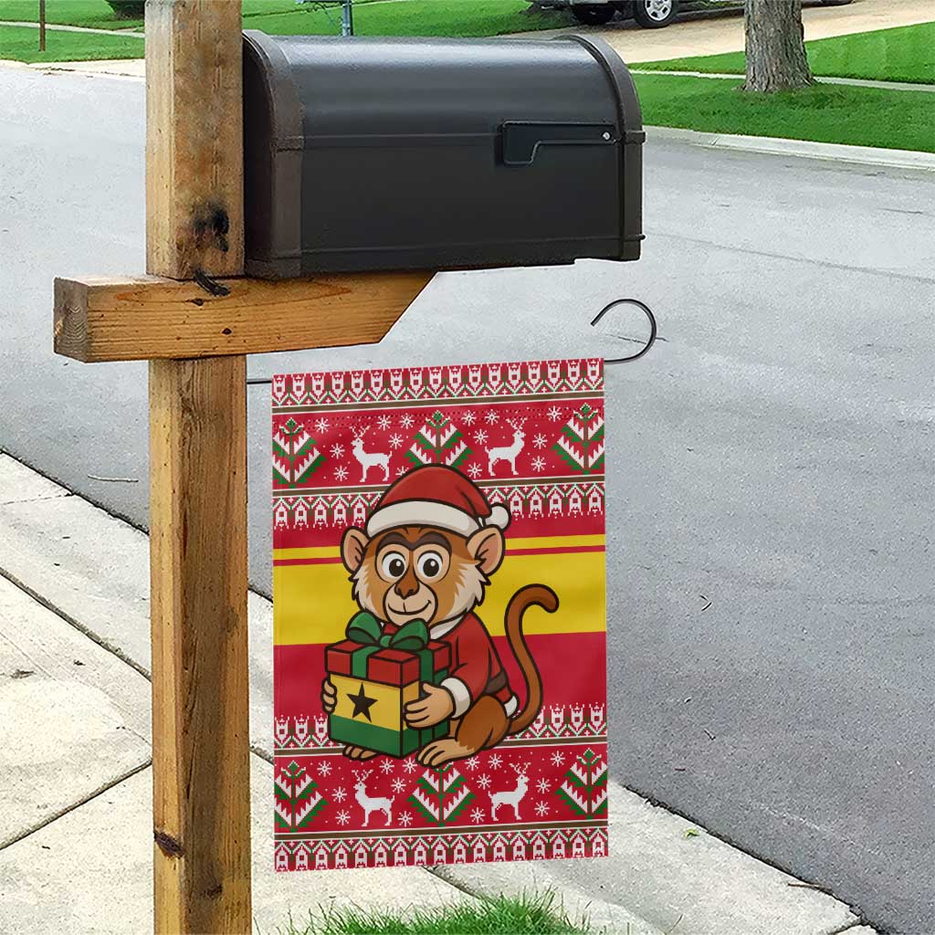 Ghana Christmas Garden Flag Monkey Holding Gift Ghana Map and Festive - African Pride