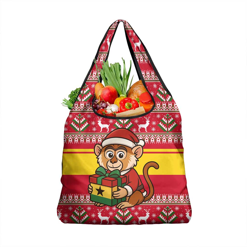 Ghana Christmas Grocery Bag Monkey Holding Gift Ghana Map and Festive - African Pride