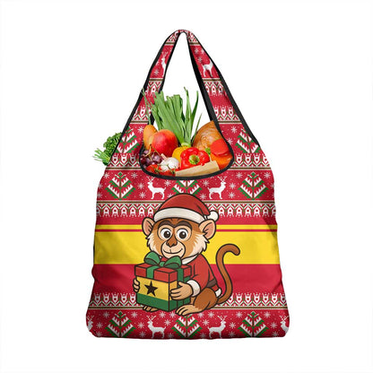 Ghana Christmas Grocery Bag Monkey Holding Gift Ghana Map and Festive - African Pride