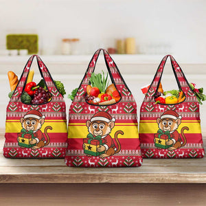 Ghana Christmas Grocery Bag Monkey Holding Gift Ghana Map and Festive - African Pride