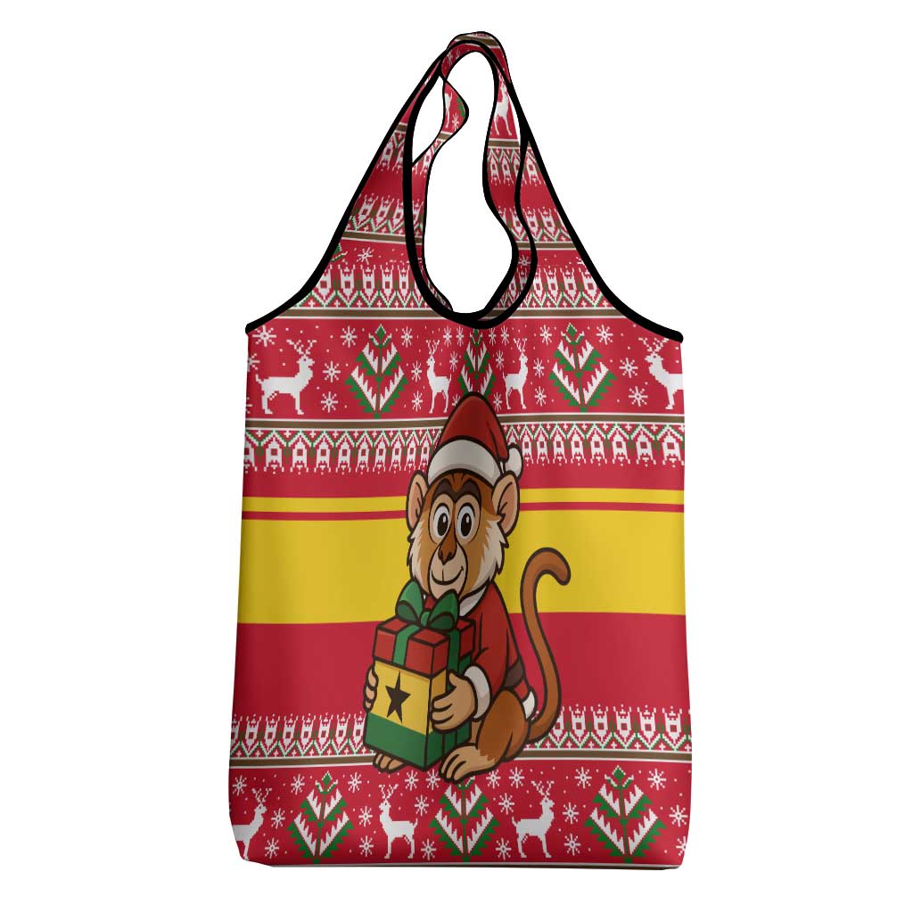 Ghana Christmas Grocery Bag Monkey Holding Gift Ghana Map and Festive - African Pride