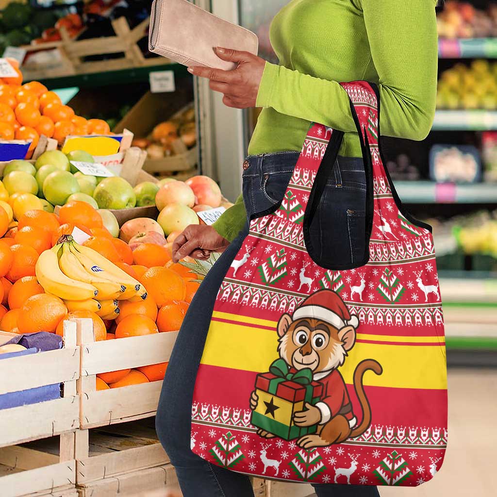 Ghana Christmas Grocery Bag Monkey Holding Gift Ghana Map and Festive - African Pride