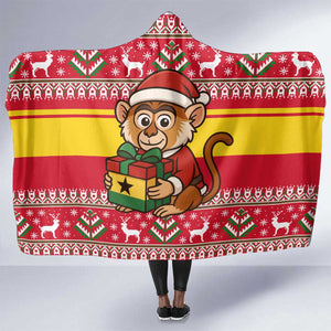 Ghana Christmas Hooded Blanket Monkey Holding Gift Ghana Map and Festive - African Pride