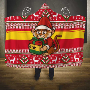 Ghana Christmas Hooded Blanket Monkey Holding Gift Ghana Map and Festive - African Pride