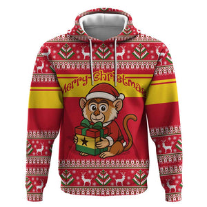 Ghana Christmas Hoodie Monkey Holding Gift Ghana Map and Festive - African Pride
