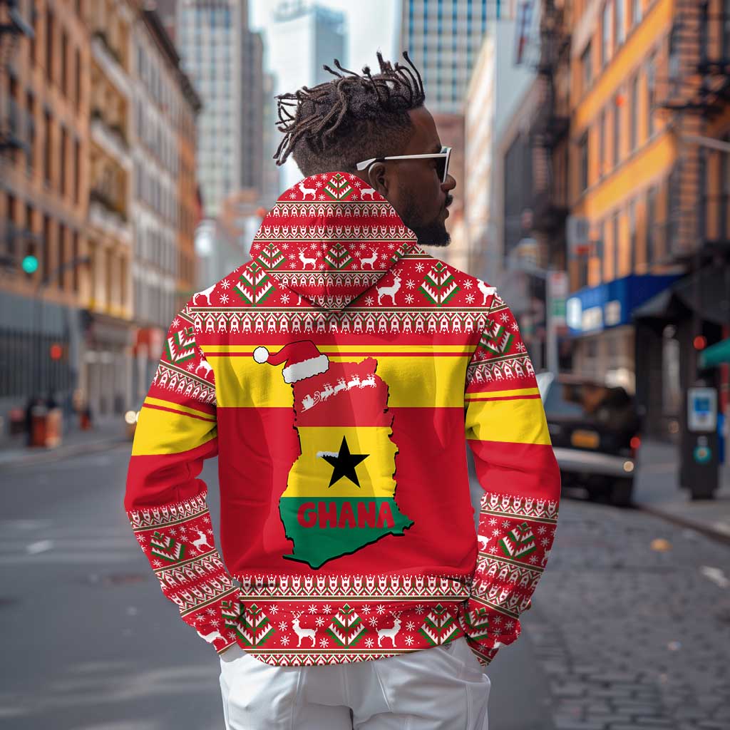 Ghana Christmas Hoodie Monkey Holding Gift Ghana Map and Festive - African Pride