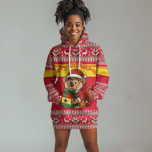 Ghana Christmas Hoodie Dress Monkey Holding Gift Ghana Map and Festive - African Pride