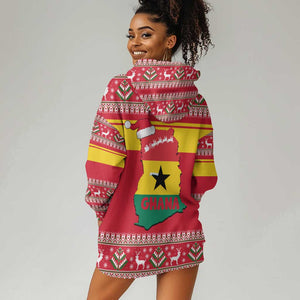 Ghana Christmas Hoodie Dress Monkey Holding Gift Ghana Map and Festive - African Pride