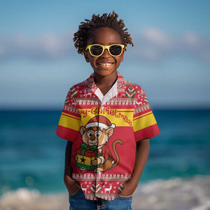 Ghana Christmas Kid Hawaiian Shirt Monkey Holding Gift Ghana Map and Festive - African Pride