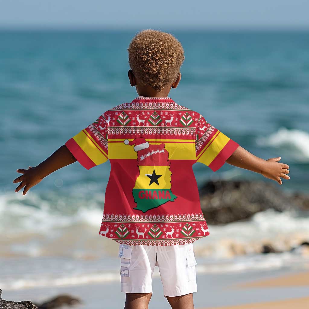 Ghana Christmas Kid Hawaiian Shirt Monkey Holding Gift Ghana Map and Festive - African Pride