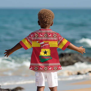 Ghana Christmas Kid Hawaiian Shirt Monkey Holding Gift Ghana Map and Festive - African Pride