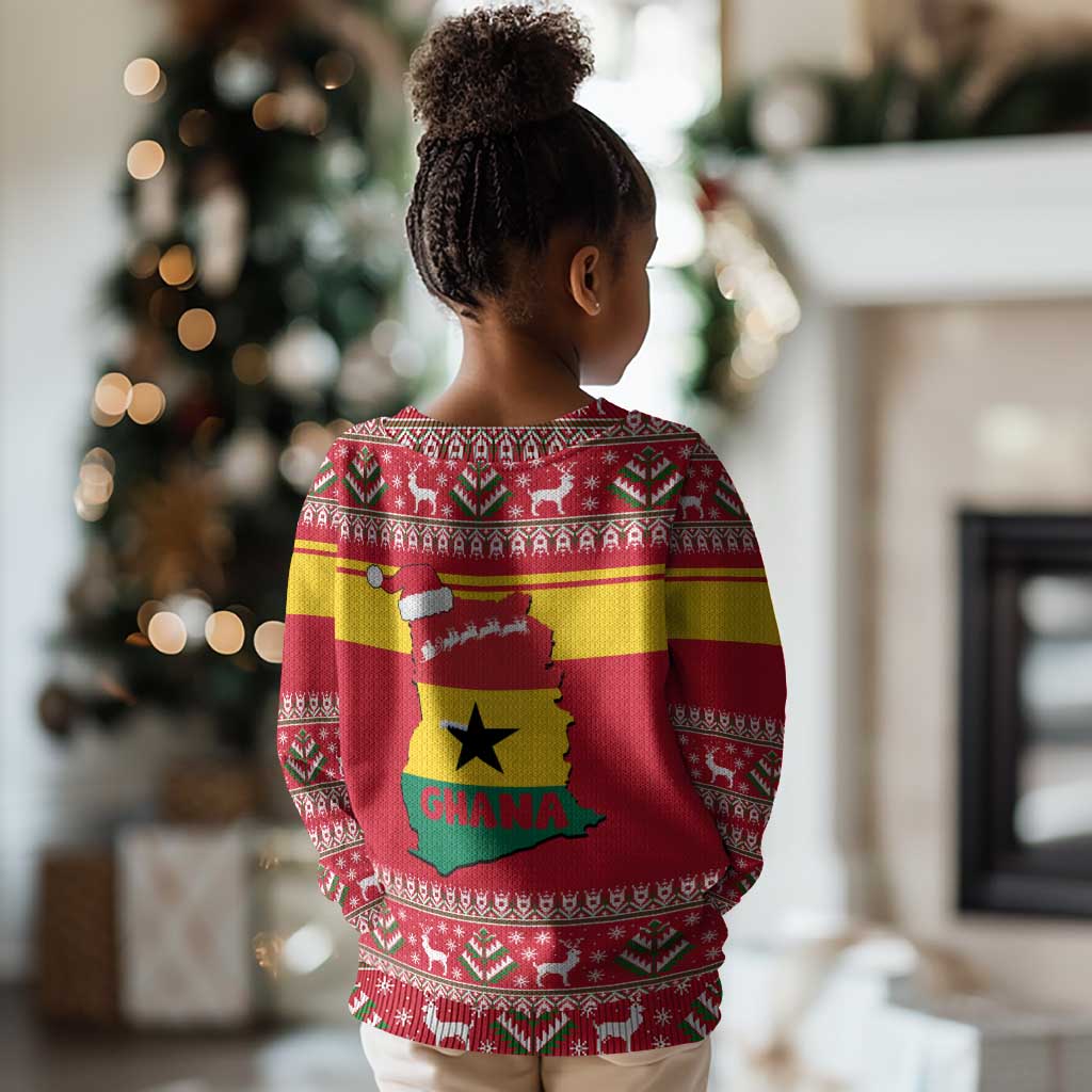 Ghana Christmas Kid Ugly Christmas Sweater Monkey Holding Gift Ghana Map and Festive - African Pride