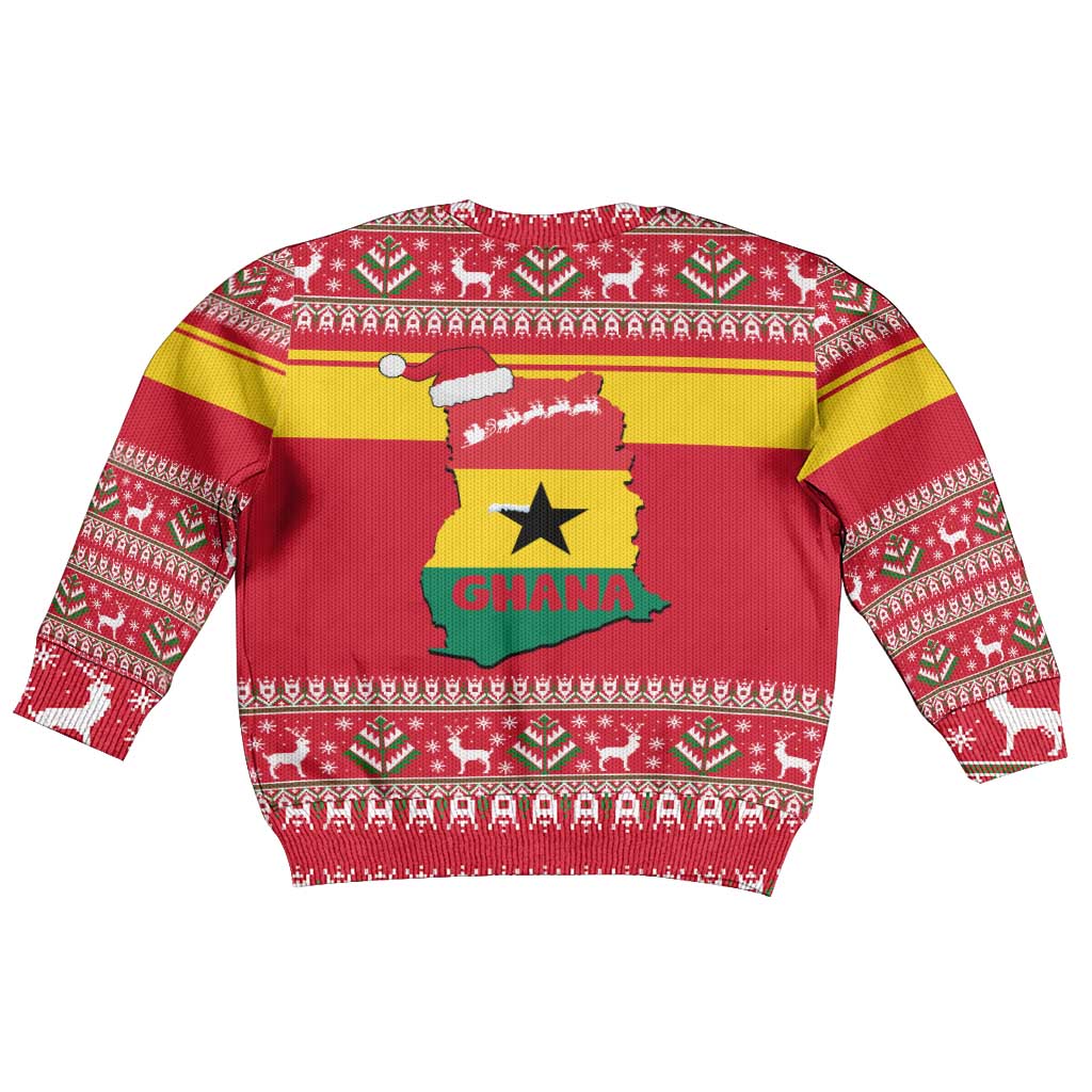 Ghana Christmas Kid Ugly Christmas Sweater Monkey Holding Gift Ghana Map and Festive - African Pride