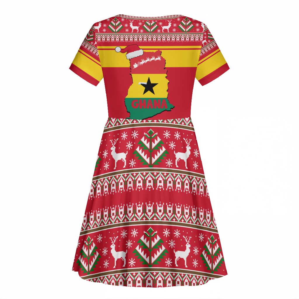 Ghana Christmas Kid Short Sleeve Dress Monkey Holding Gift Ghana Map and Festive - African Pride