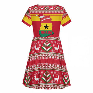 Ghana Christmas Kid Short Sleeve Dress Monkey Holding Gift Ghana Map and Festive - African Pride