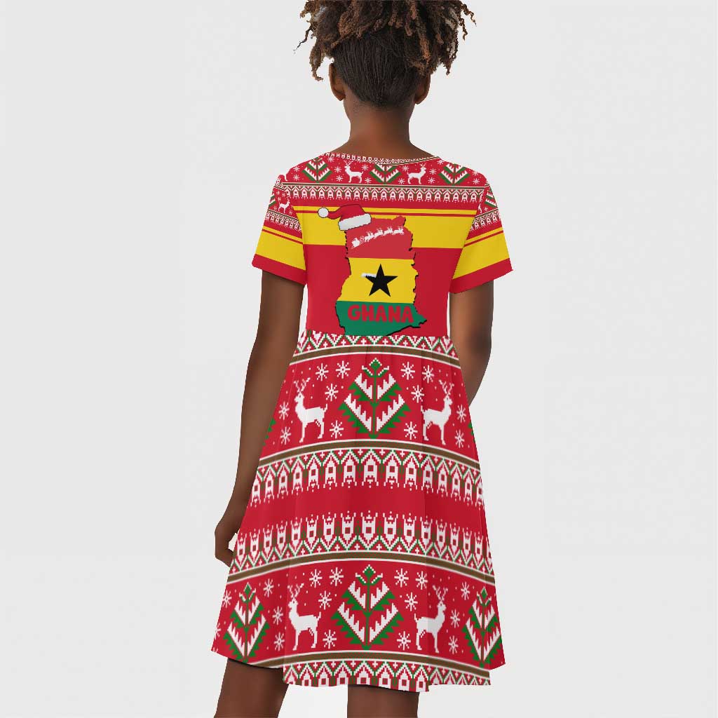 Ghana Christmas Kid Short Sleeve Dress Monkey Holding Gift Ghana Map and Festive - African Pride