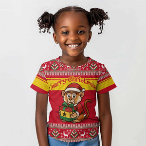 Ghana Christmas Kid T shirt Monkey Holding Gift Ghana Map and Festive - African Pride