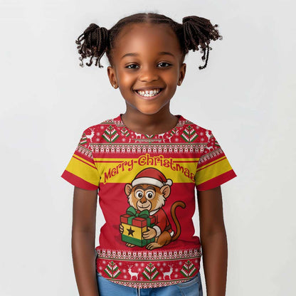 Ghana Christmas Kid T shirt Monkey Holding Gift Ghana Map and Festive - African Pride