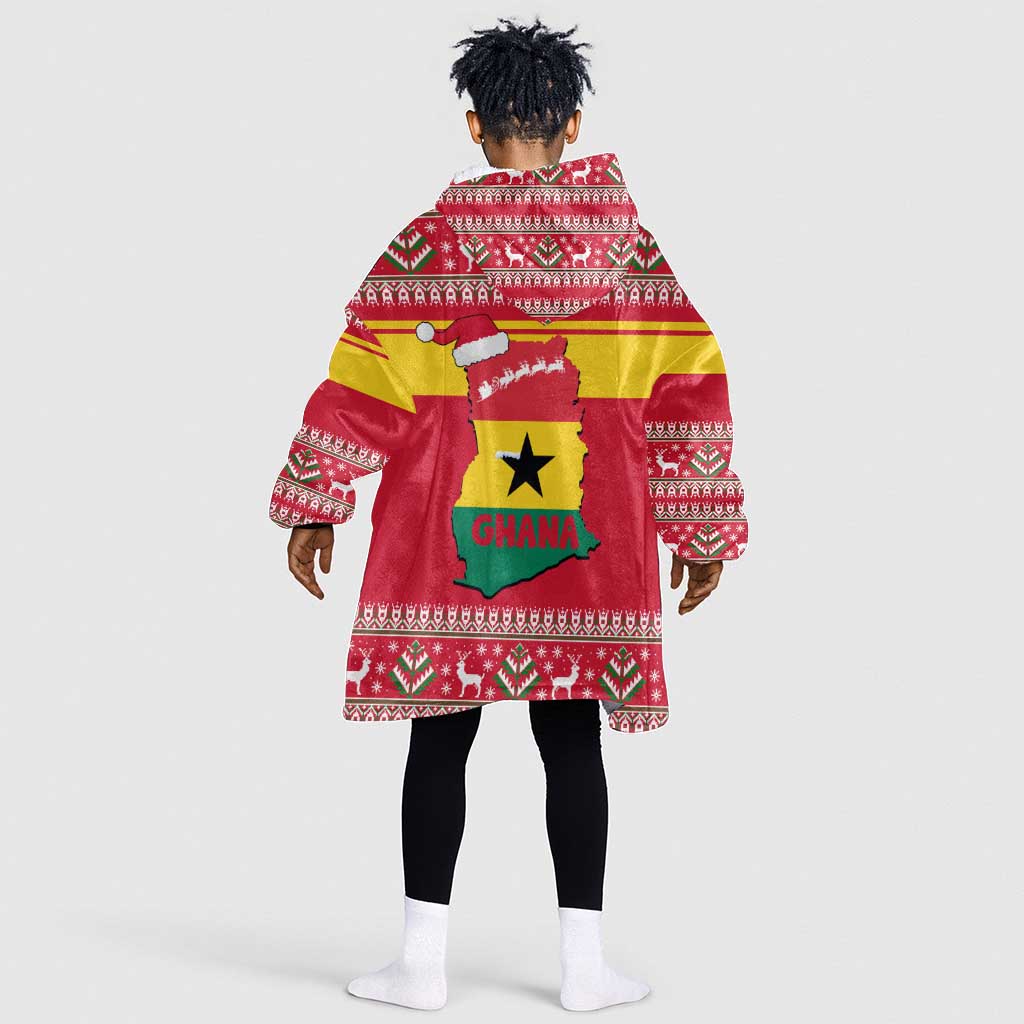 Ghana Christmas Kid Wearable Blanket Hoodie Monkey Holding Gift Ghana Map and Festive - African Pride