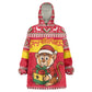 Ghana Christmas Kid Wearable Blanket Hoodie Monkey Holding Gift Ghana Map and Festive - African Pride