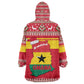 Ghana Christmas Kid Wearable Blanket Hoodie Monkey Holding Gift Ghana Map and Festive - African Pride