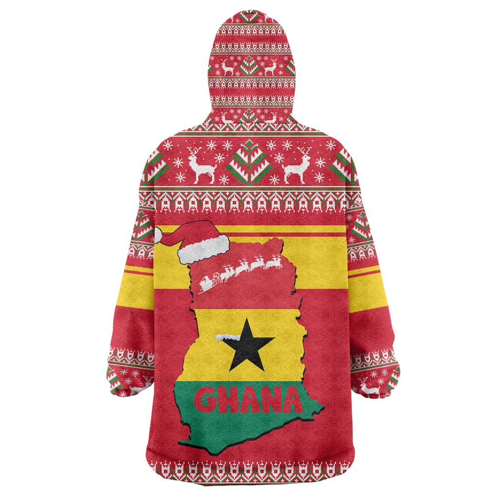 Ghana Christmas Kid Wearable Blanket Hoodie Monkey Holding Gift Ghana Map and Festive - African Pride