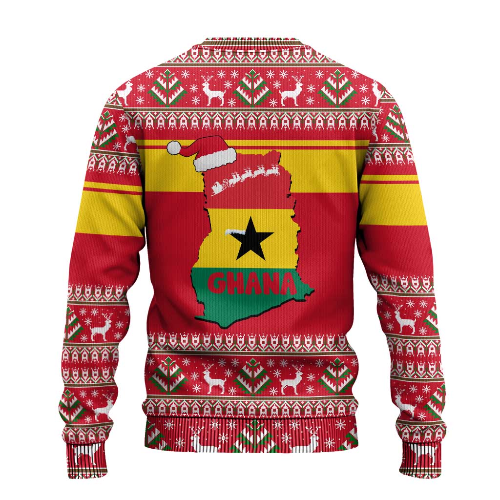 Ghana Christmas Ugly Christmas Sweater Monkey Holding Gift Ghana Map and Festive - African Pride